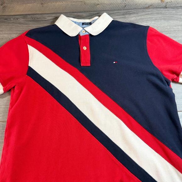 Vtg Tommy Hilifger Pique Polo Shirt Size L Campus Preppy Diagonal Stripe Y2K 90s - Picture 5 of 16